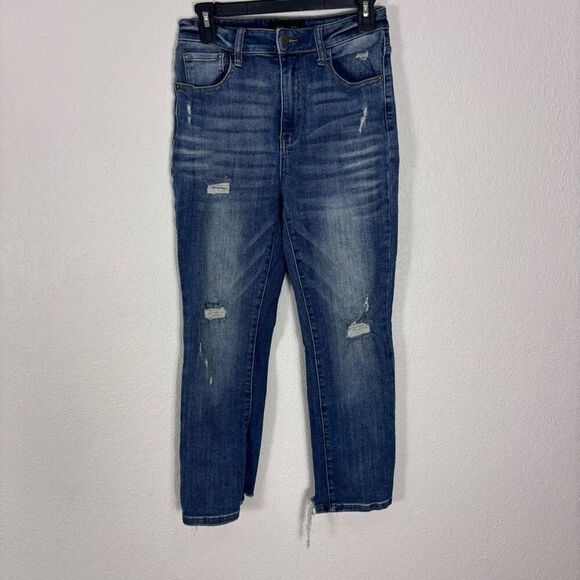 Risen Jeans High Waisted Distressed Straight Leg Jeans Women's Size 27 - Picture 1 of 8